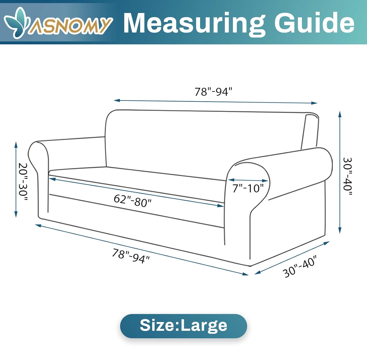 Asnomy Couch Covers for 3 Cushion Couch Stretch Sofa Covers Slipcovers, Pet Protector Furniture Covers for Dogs Cats Spandex Jacquard Fabric Small Checks （Large，Classic Blue）